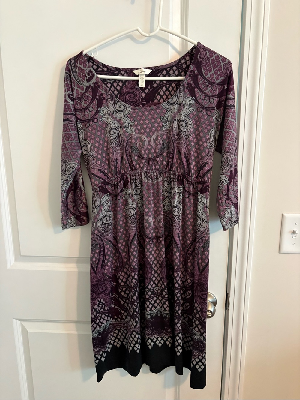 Soma Purple Patterned Midi Dress with 3/4 Sleeves